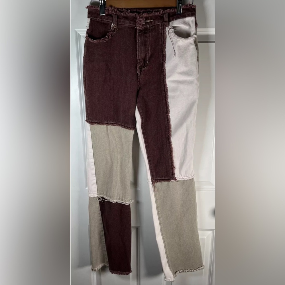 Patch Work Jeans SHEIN Women’s Small Red White tan